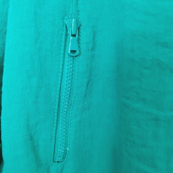Chico's Moto Soft Textured Jacket Teal Blue Sz 1 Med Zippered Pockets Open Front - Picture 9 of 12